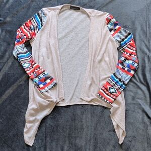 Gamiss Patterned Sleeve Open Front Cardigan